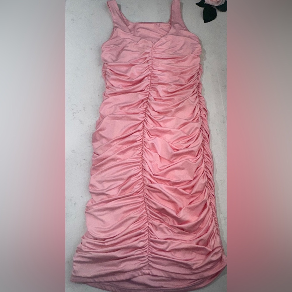 Chic Pink Ruched Dress - Picture 2 of 6